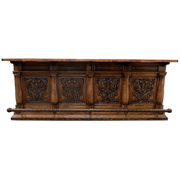 wooden bar counter with copper