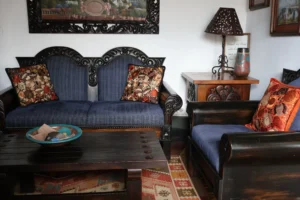 Rustic western living room with elegant handcrafted seating